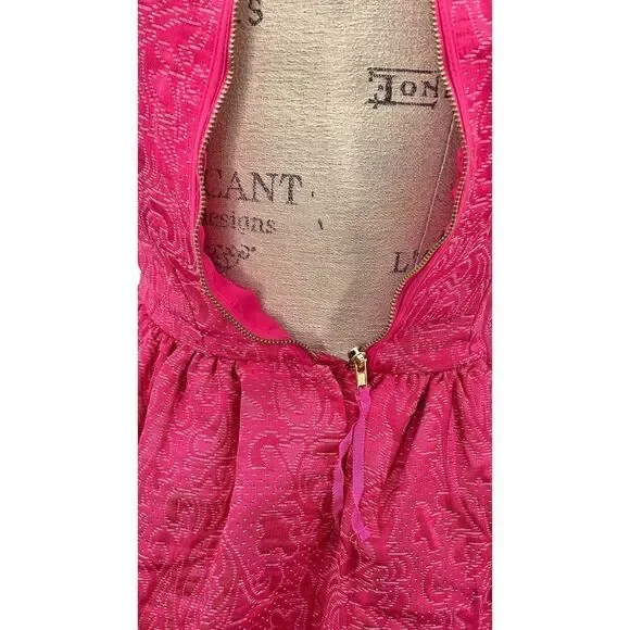 H&M Pink Lace Embroidered Flutter Sleeves Crewneck Flared Mini Dress US 4 - Picture 7 of 12